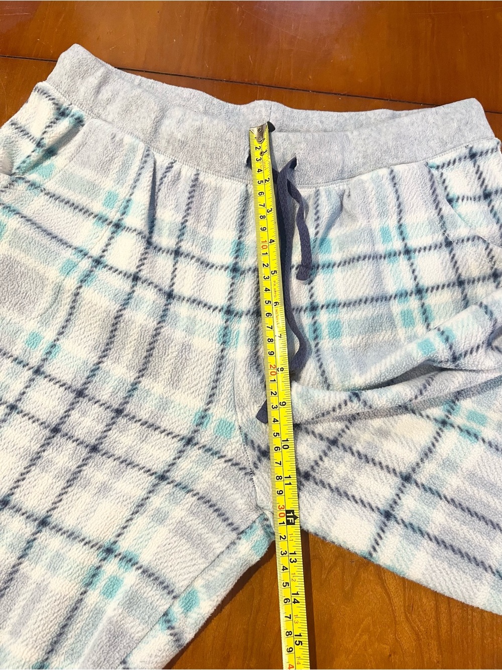 Cuddl Duds Plaid Fleece Lounge Pants w/ Pockets. White with Gray,Navy and Teal. - Picture 8 of 11
